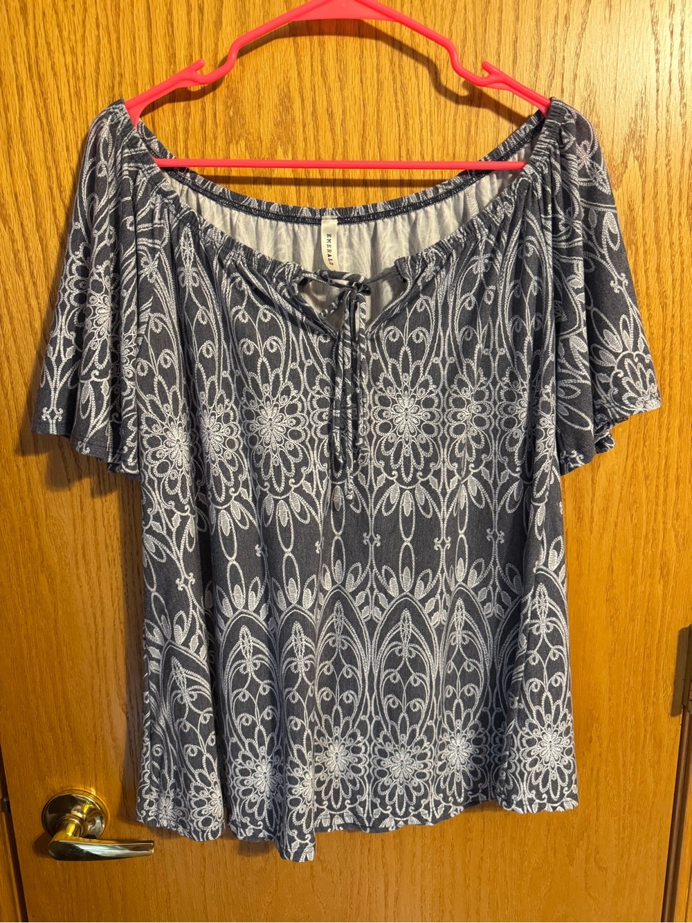 Emerald Blie and White Off-Shoulder Tie-Front Tunic
